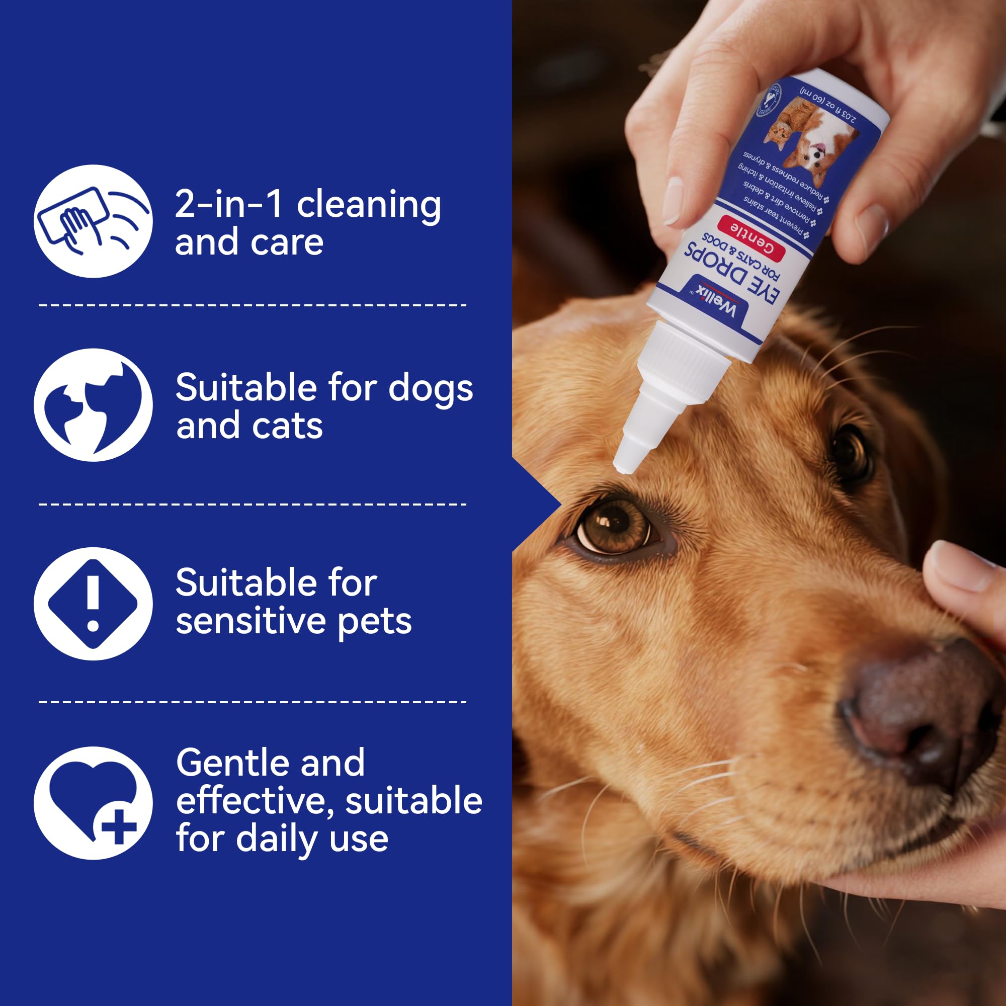 Wellix Gotas para ojos de perro: fórmula sin alcohol para uso sensible.
