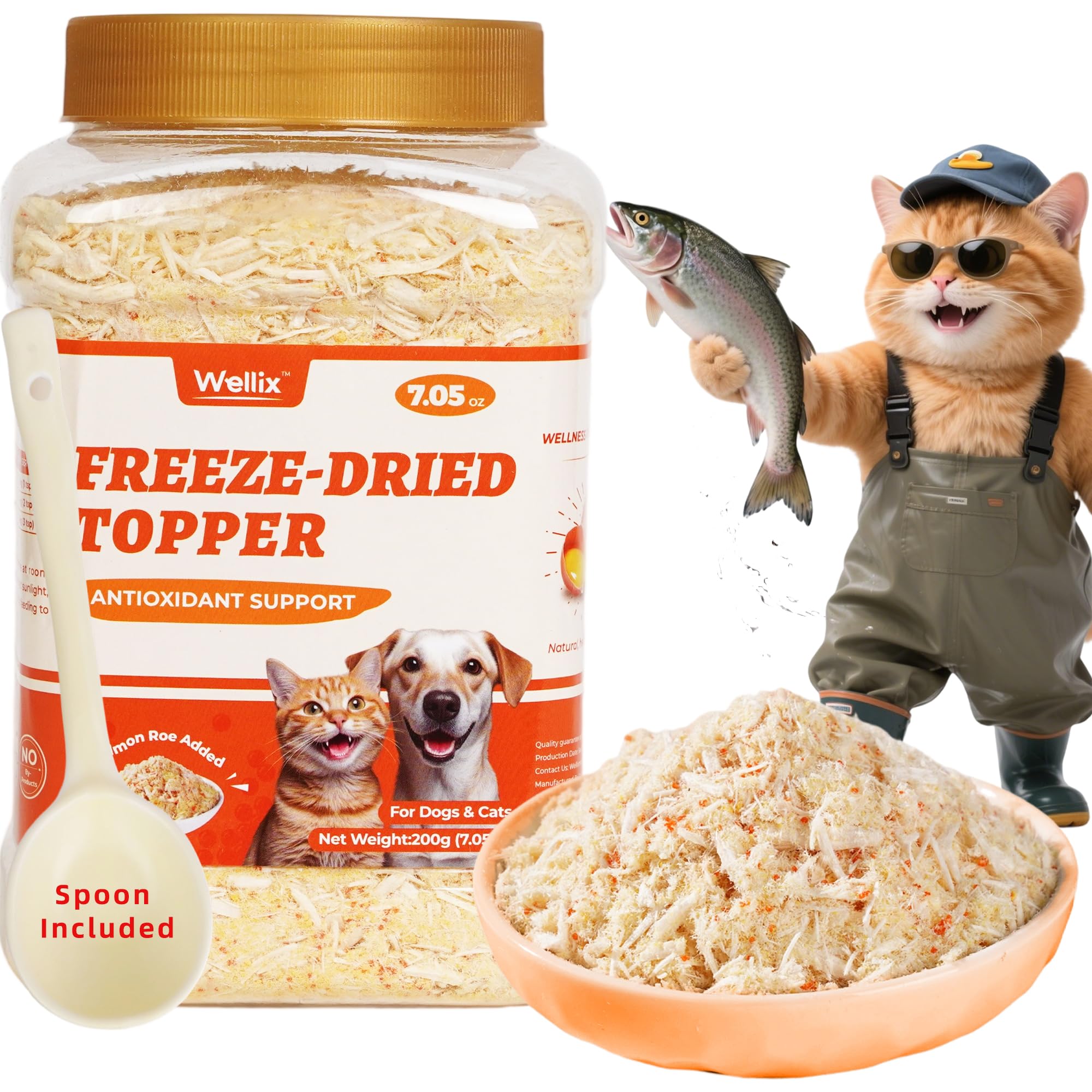 Wellix salmon roe topper jar for pets highlighting skin and coat support