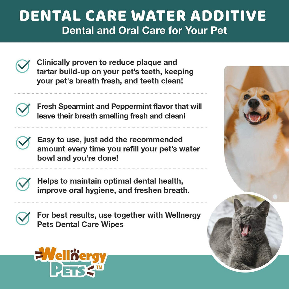 Wellnergy Pets dental care water additive features premium ingredients for safety and quality.