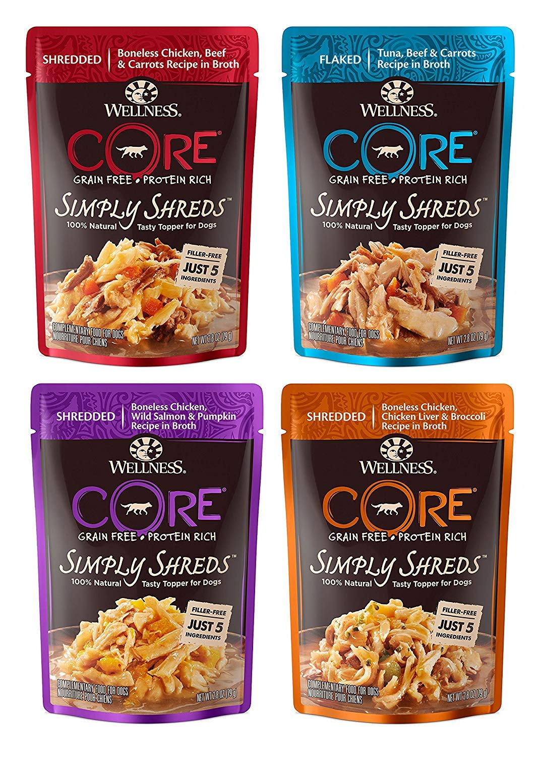 Wellness CORE Simply Shreds chicken in broth topper adds protein to meals.