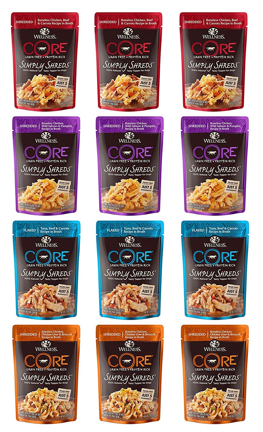 Wellness CORE Simply Shreds variety-pack pouches support easy meal mixing and toppers.