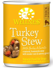 Wellness grain-free stew turkey 12.5oz serving featuring juicy turkey bits for balanced meals.