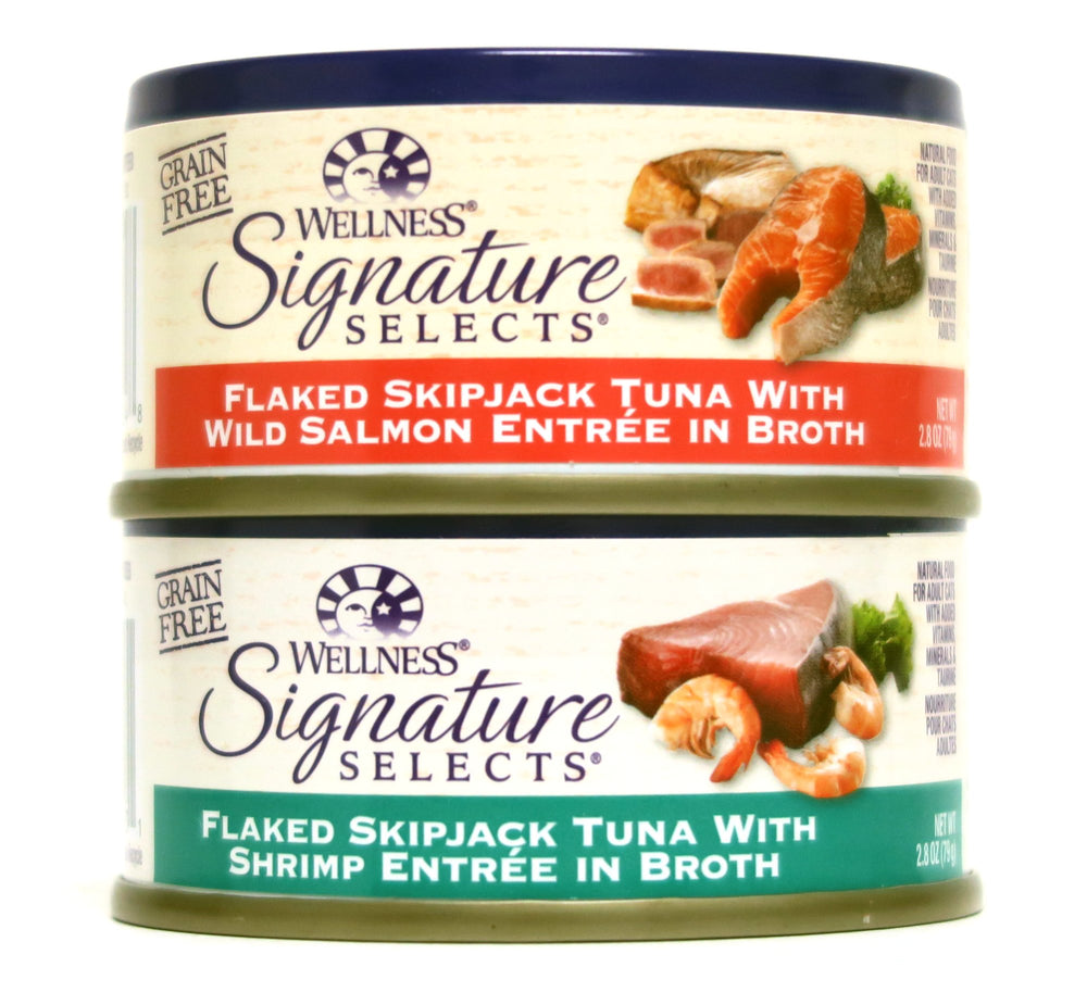 Wellness Signature Selects variety-pack box offers convenient daily feeding variety for cats.