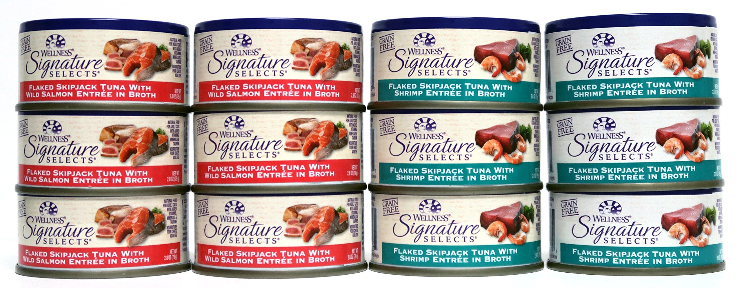Wellness Signature Selects wet cat food cans, two flavors, provide variety for picky eaters.