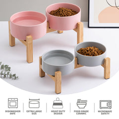 Welloyed bamboo stand provides non-slip stability during dog meals.