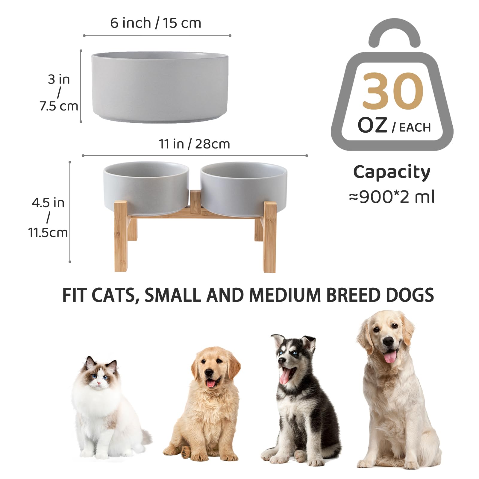 Welloyed heavy-duty ceramic dog bowls are food-grade and microwave-safe for convenient meals.
