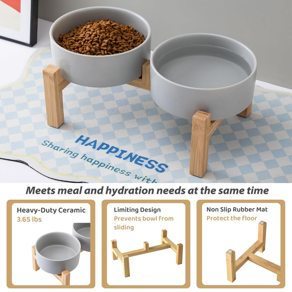 Welloyed rubber mat protects floors under the elevated bowls.