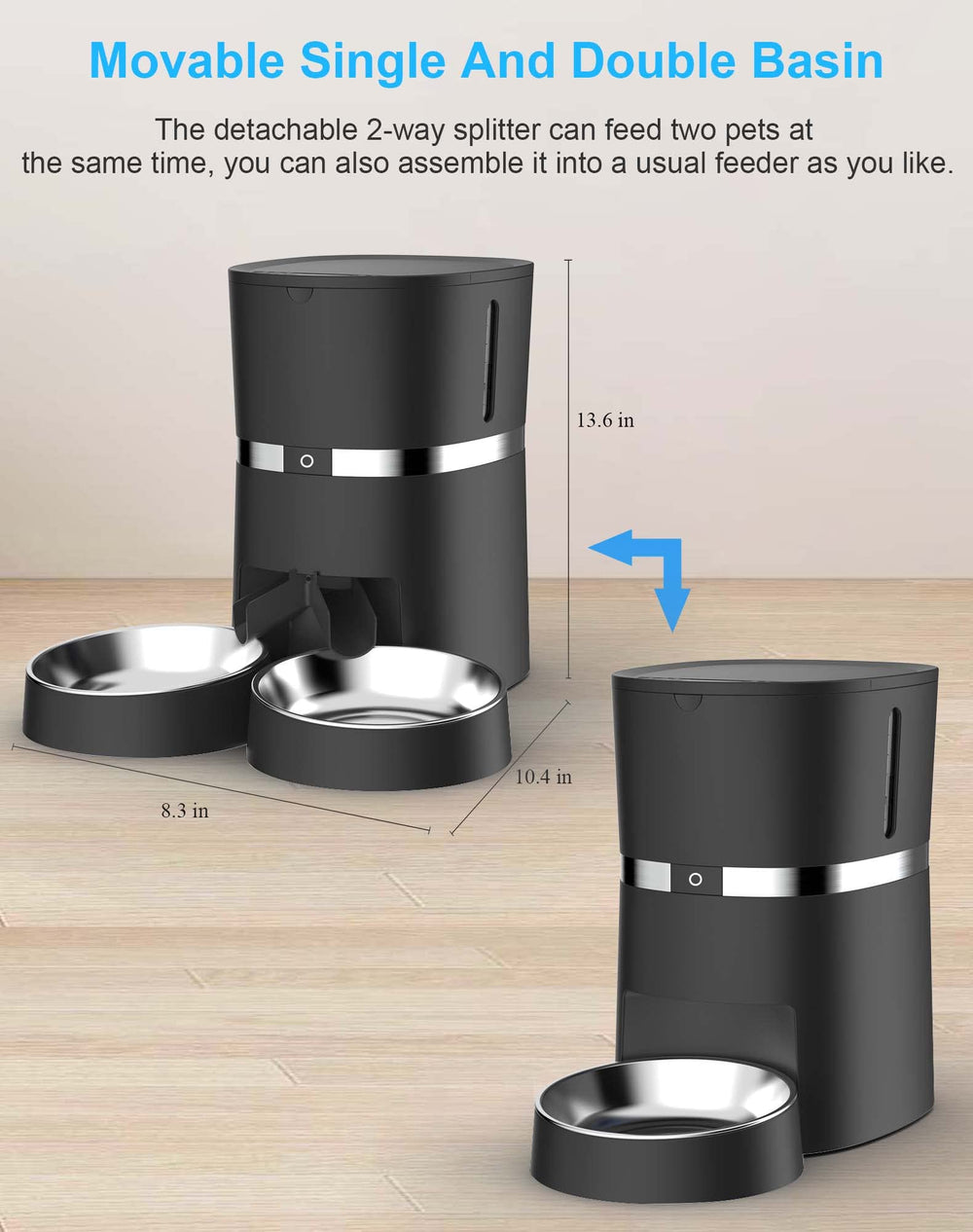 WellToBe Smart Cat Feeder showing portion-control for consistent meals