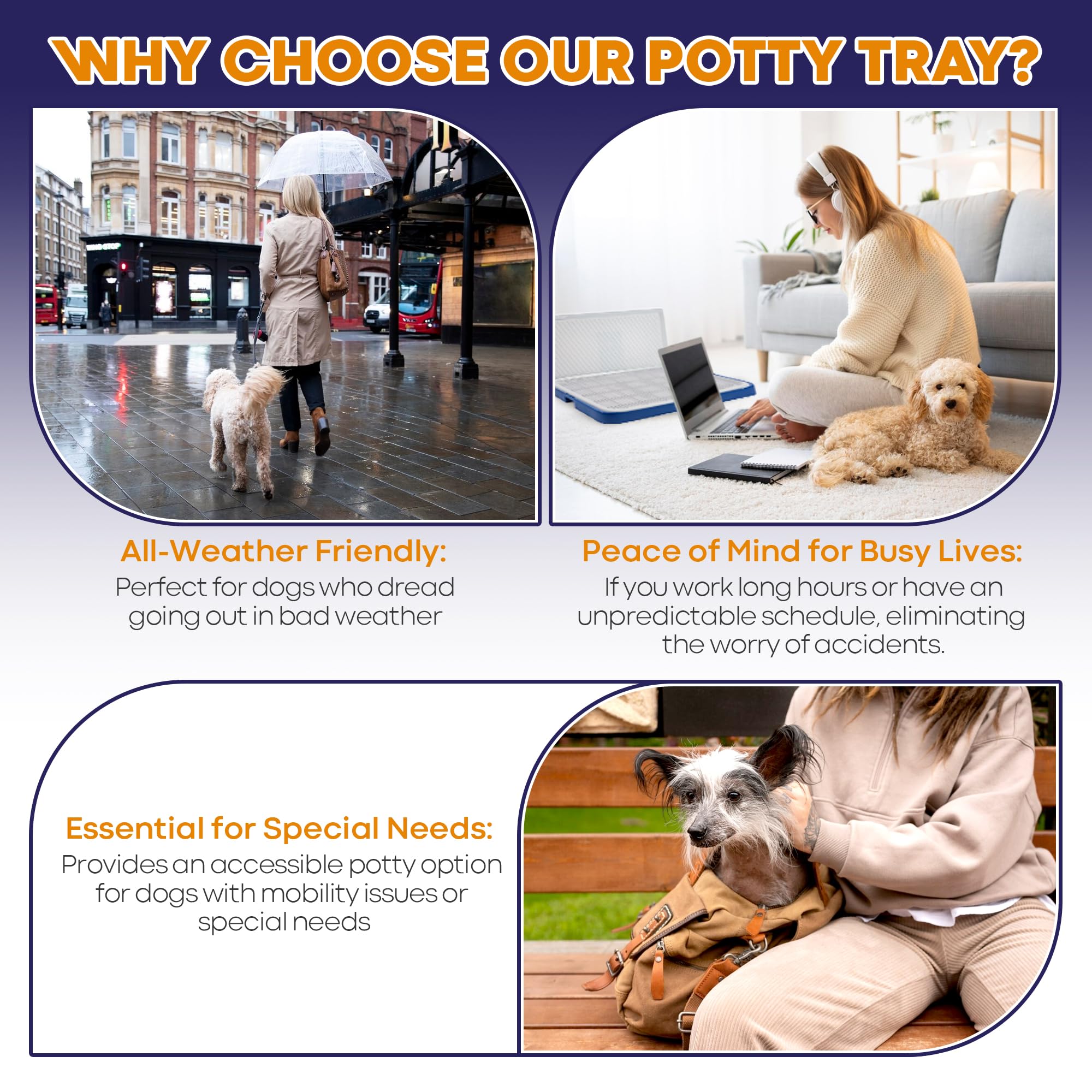 Welpe potty tray works indoors or outdoors, versatile for apartments or houses.