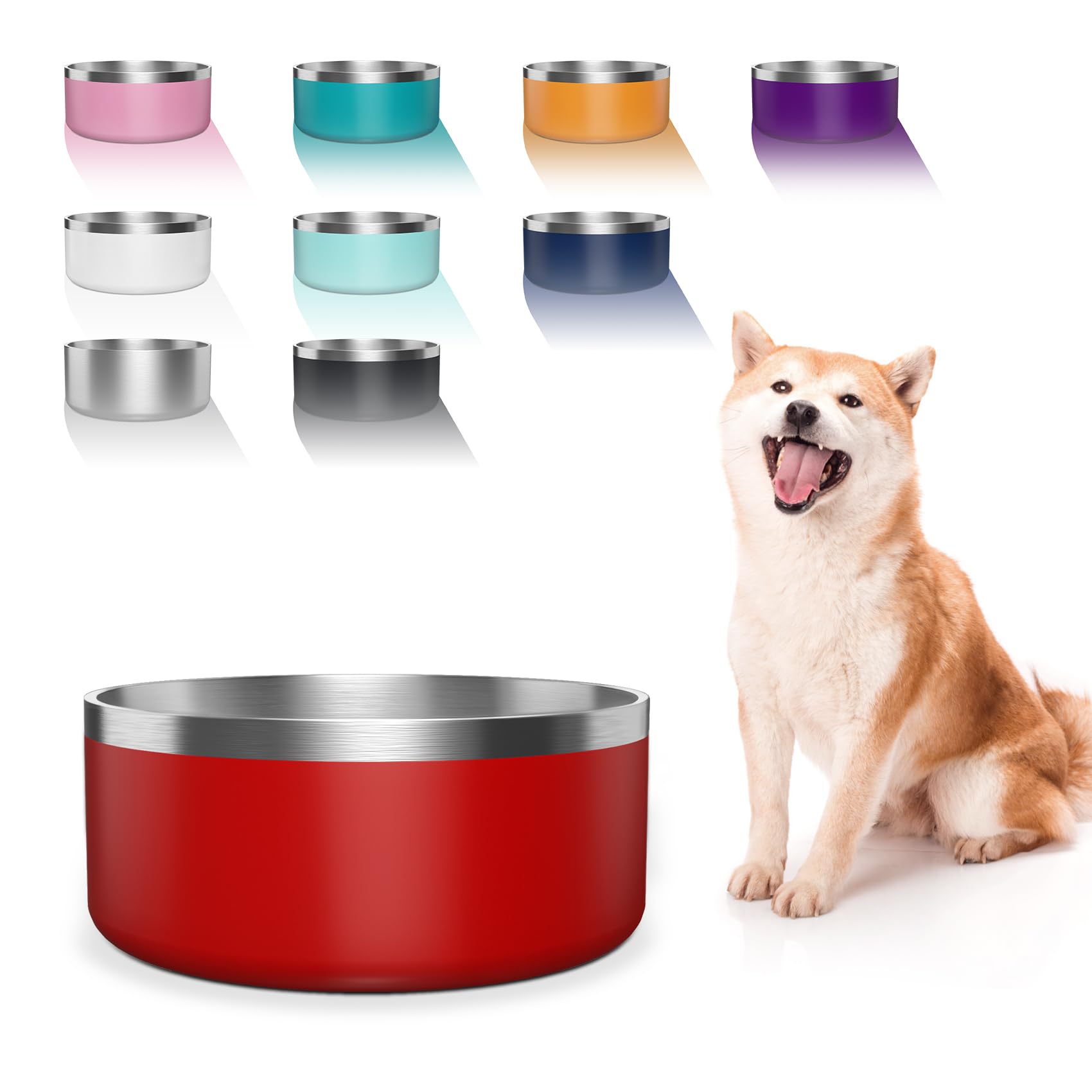 WENBOKMIN dog bowl 64oz red with non-slip base reduces spills and wobble