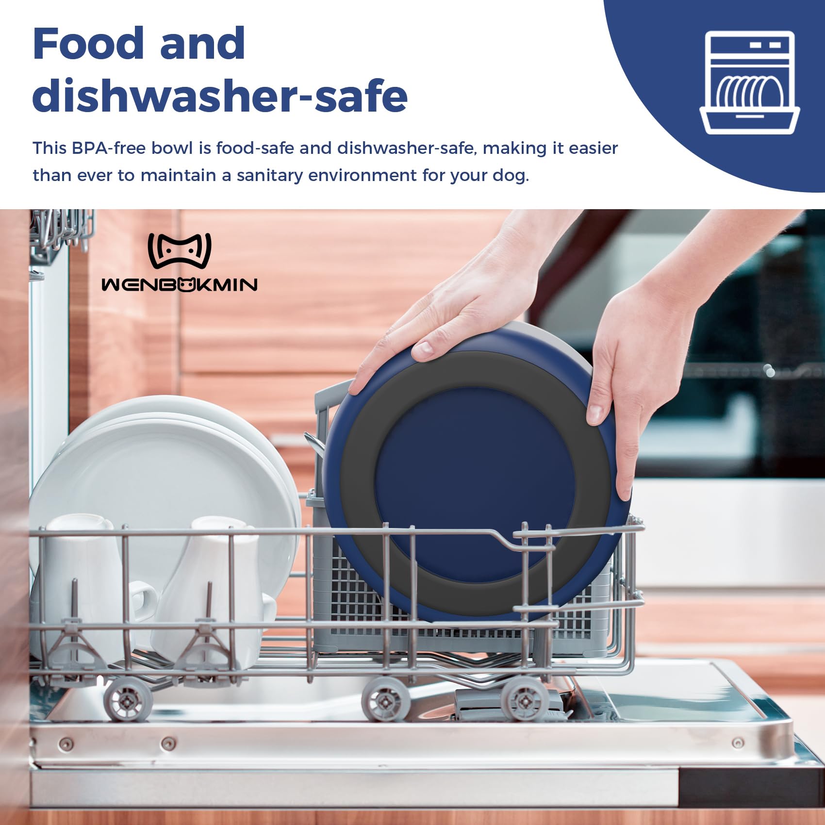 WENBOKMIN dog bowl dishwasher-safe stainless steel for quick cleaning.