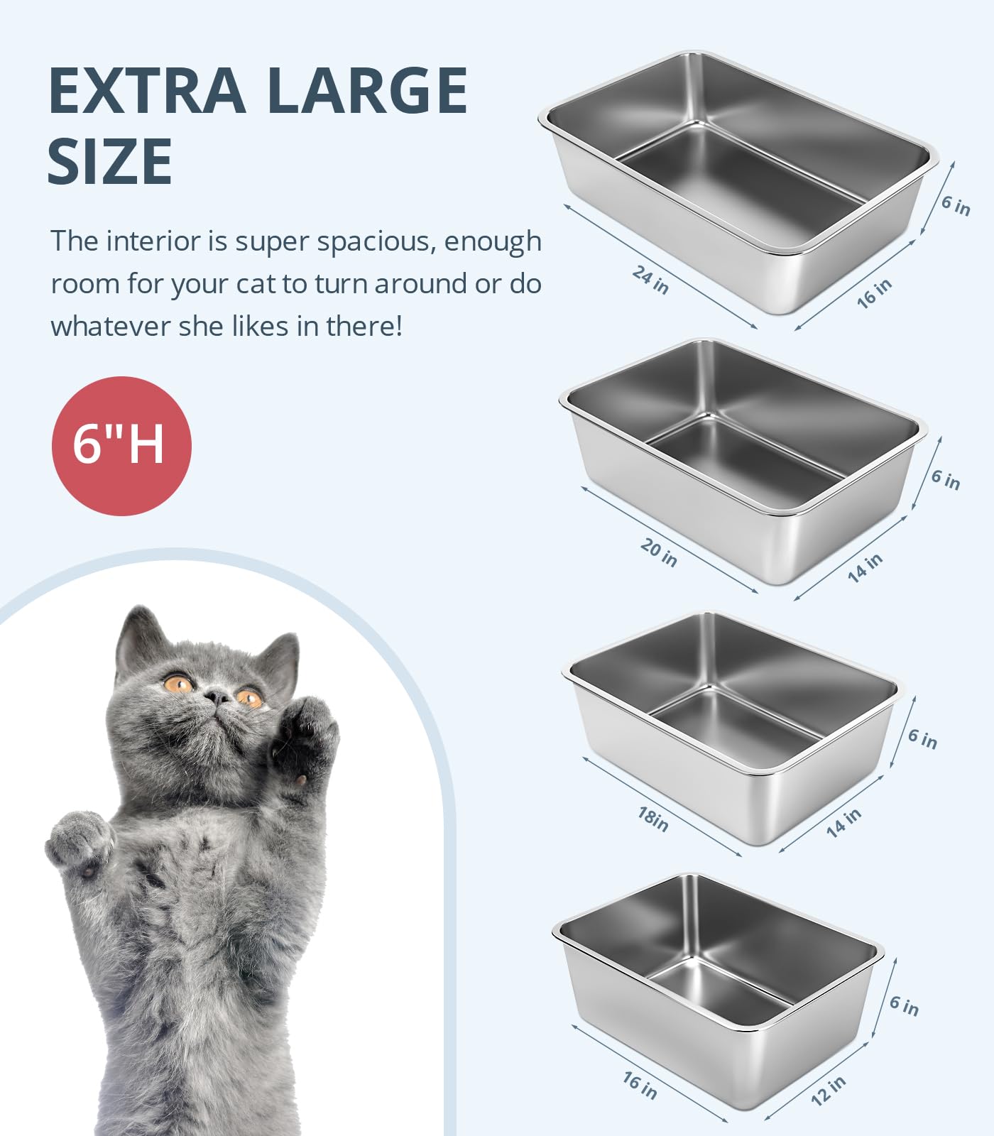 WENBOKMIN 24-inch extra-large metal litter box supports easy movement for big cats.
