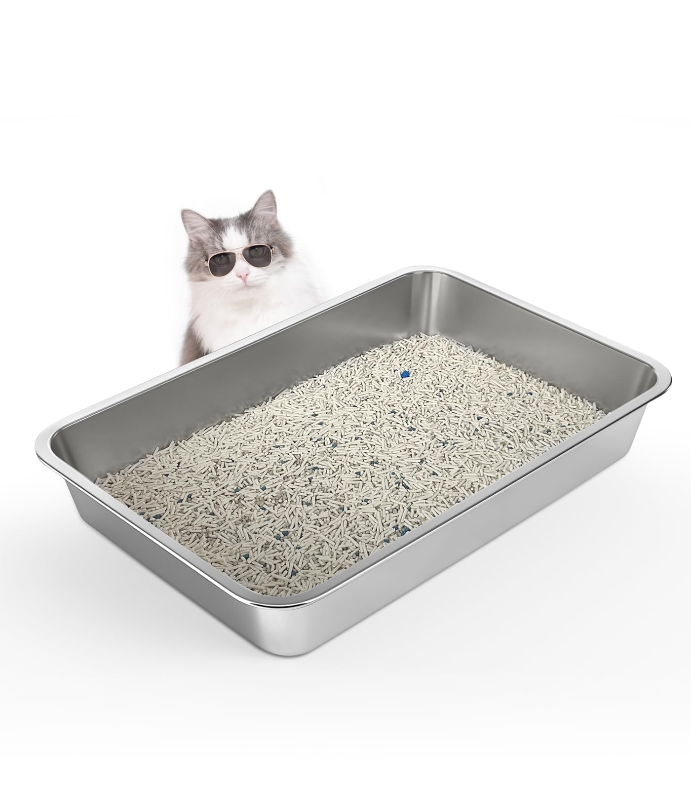 WENBOKMIN stainless steel litter box with open top for easy access