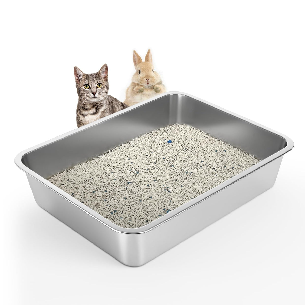 WENBOKMIN stainless-steel cat litter box front view showing durable finish and ease of cleaning
