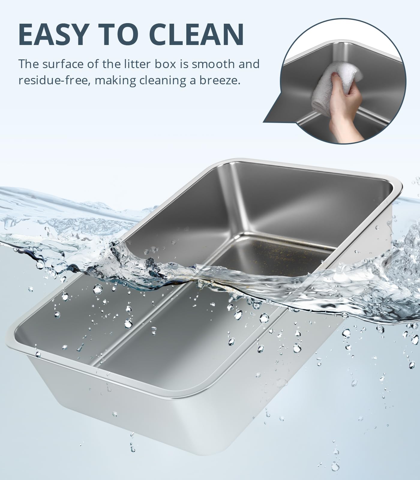WENBOKMIN stainless steel cat litter box nonstick surface reduces sticking and odors