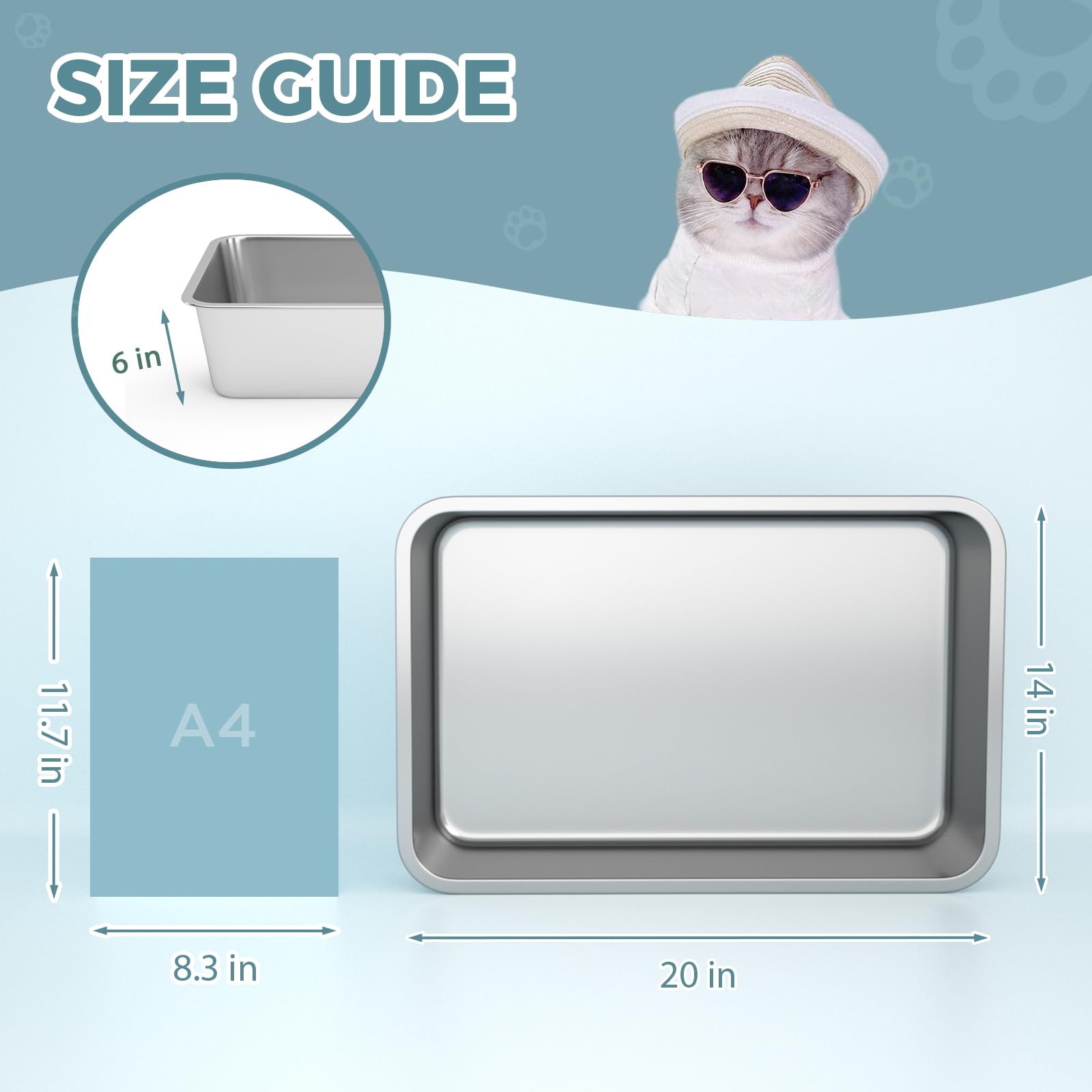 WENBOKMIN stainless steel cat litter box side profile showing durable construction and high-side design