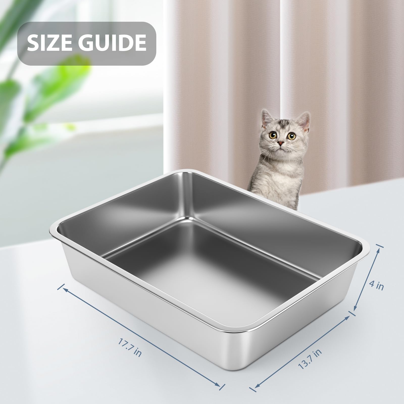 WENBOKMIN stainless-steel cat litter box top view emphasizes fit in corner and space efficiency