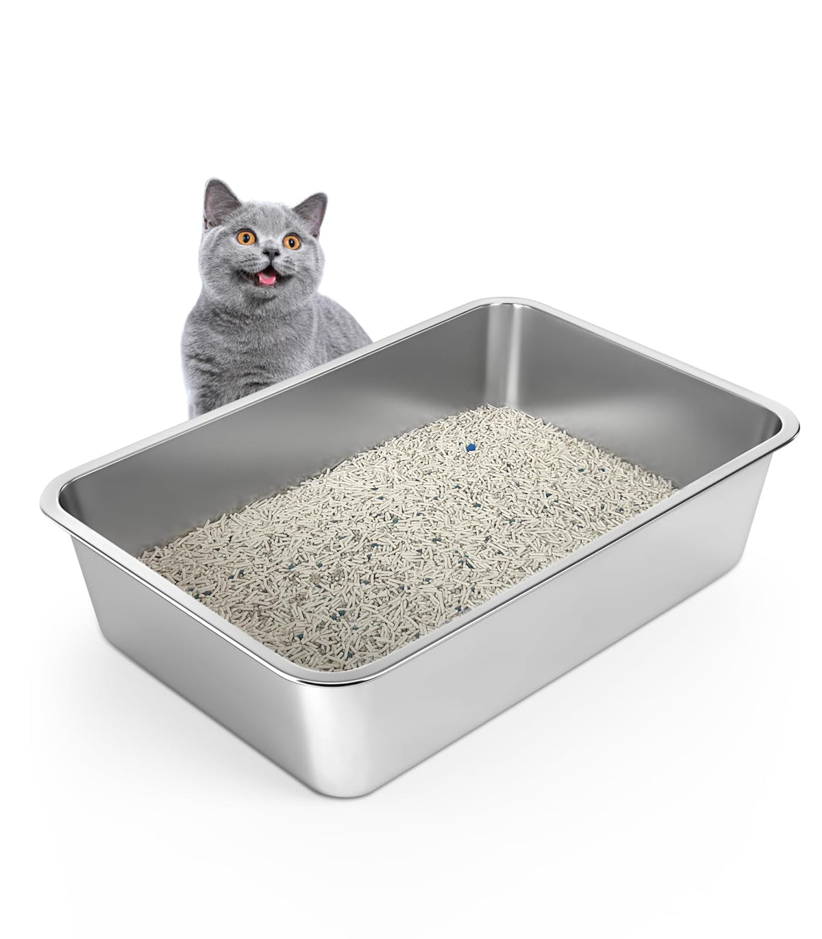 WENBOKMIN stainless steel cat litter box top view shows roomy interior for large cats.