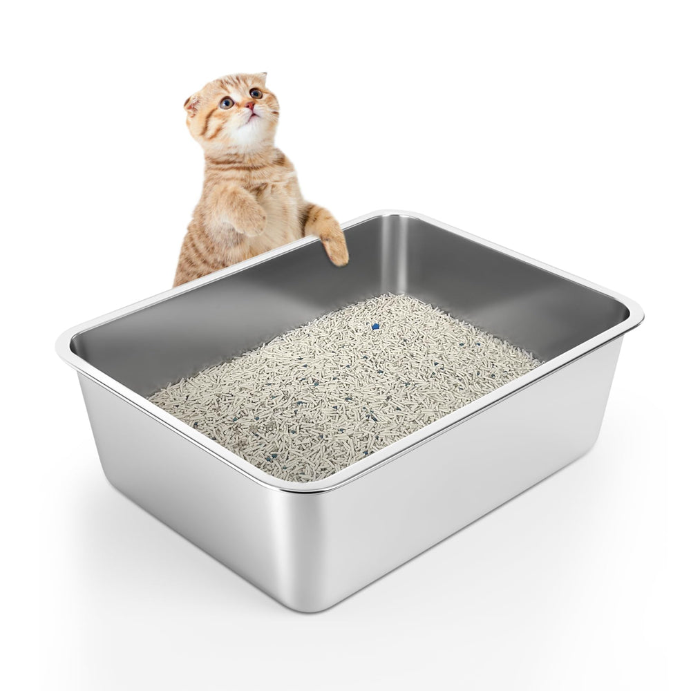 WENBOKMIN stainless steel litter box front view shows rust-resistant, durable construction.