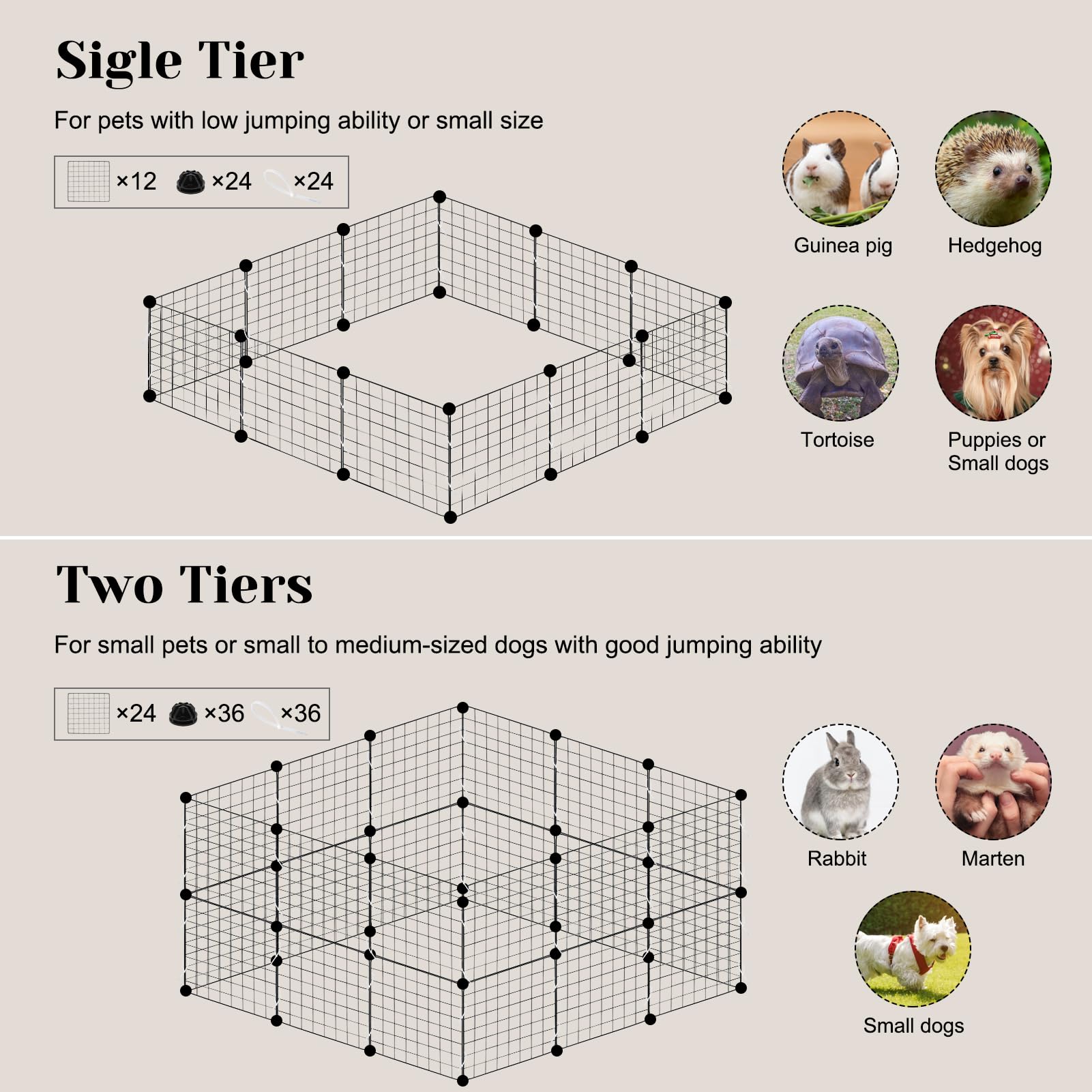 Wensdr dog playpen footprint demonstrates a 43.7-inch square area.