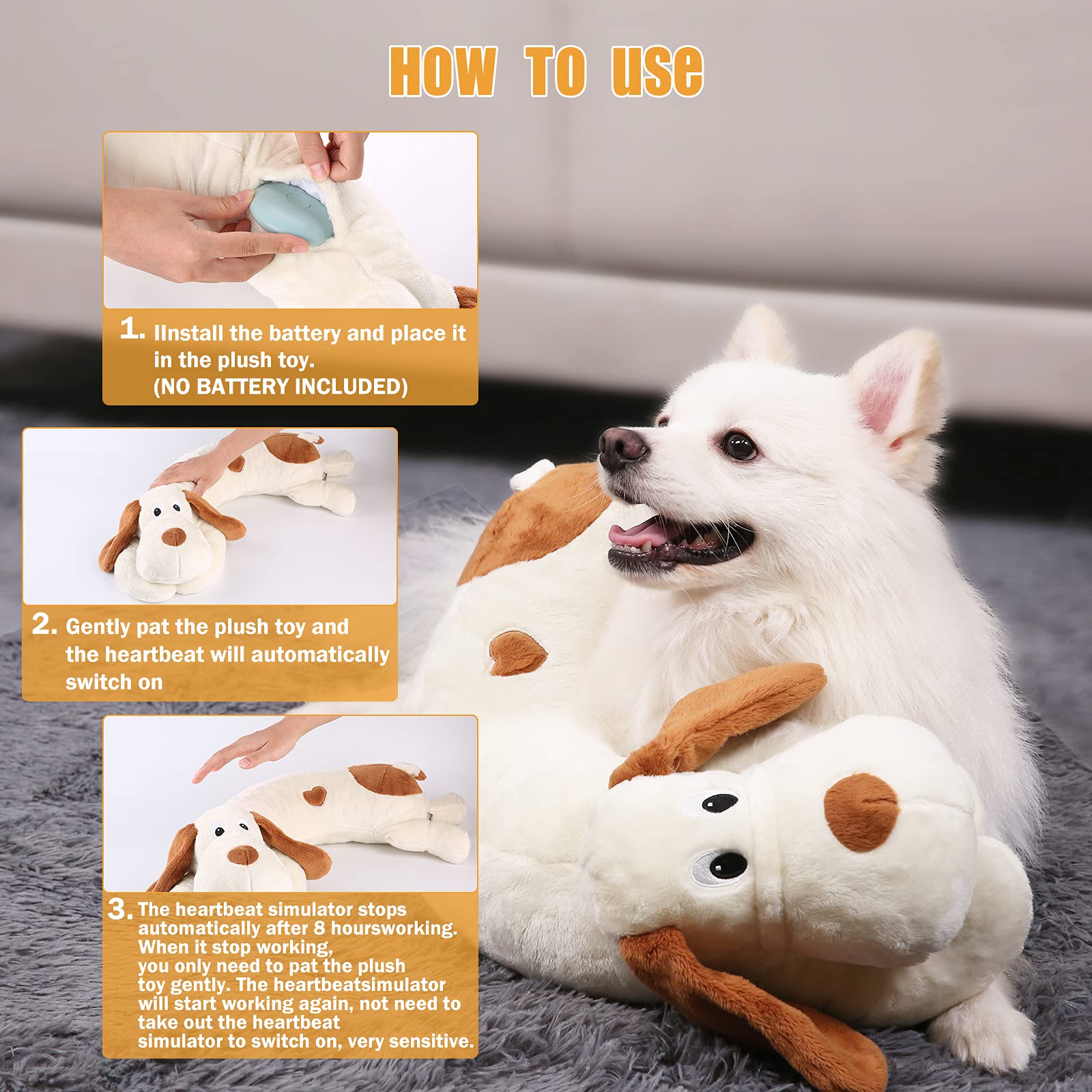 WEOK Heartbeat Dog Toy battery-compartment view signals easy operation and replacement.
