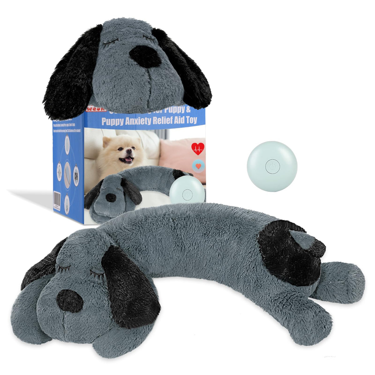 WEOK heartbeat puppy toy closeup showing comforting heartbeat simulation for anxiety relief
