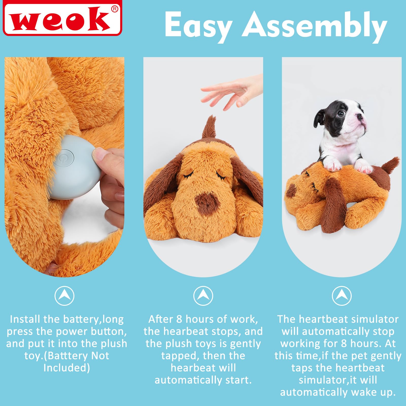 WEOK heartbeat puppy toy in sleeping dog bed illustrating reduced restlessness