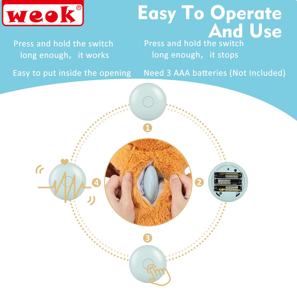 WEOK heartbeat simulator module closeup highlights easy operation and battery access