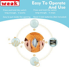 WEOK heartbeat simulator module closeup highlights easy operation and battery access