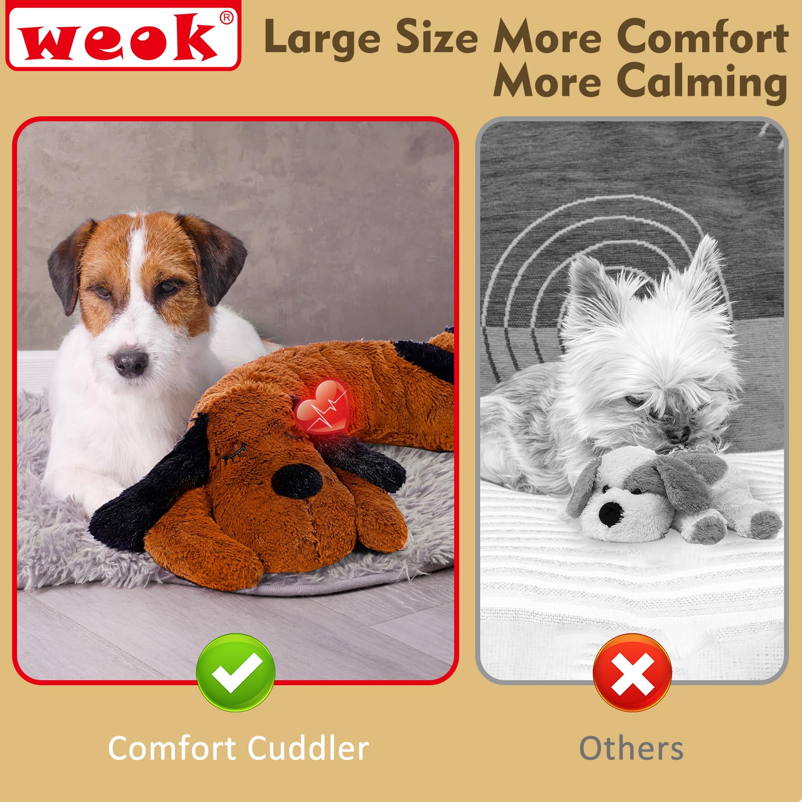 WEOK heartbeat-toy dog bed scene captures pets resting peacefully with comforting heartbeat
