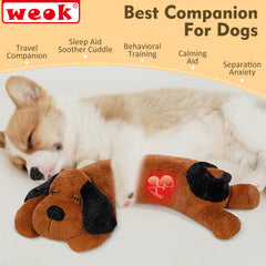 WEOK puppy-heartbeat-toy crate-training scene showing nighttime calming aid for dogs