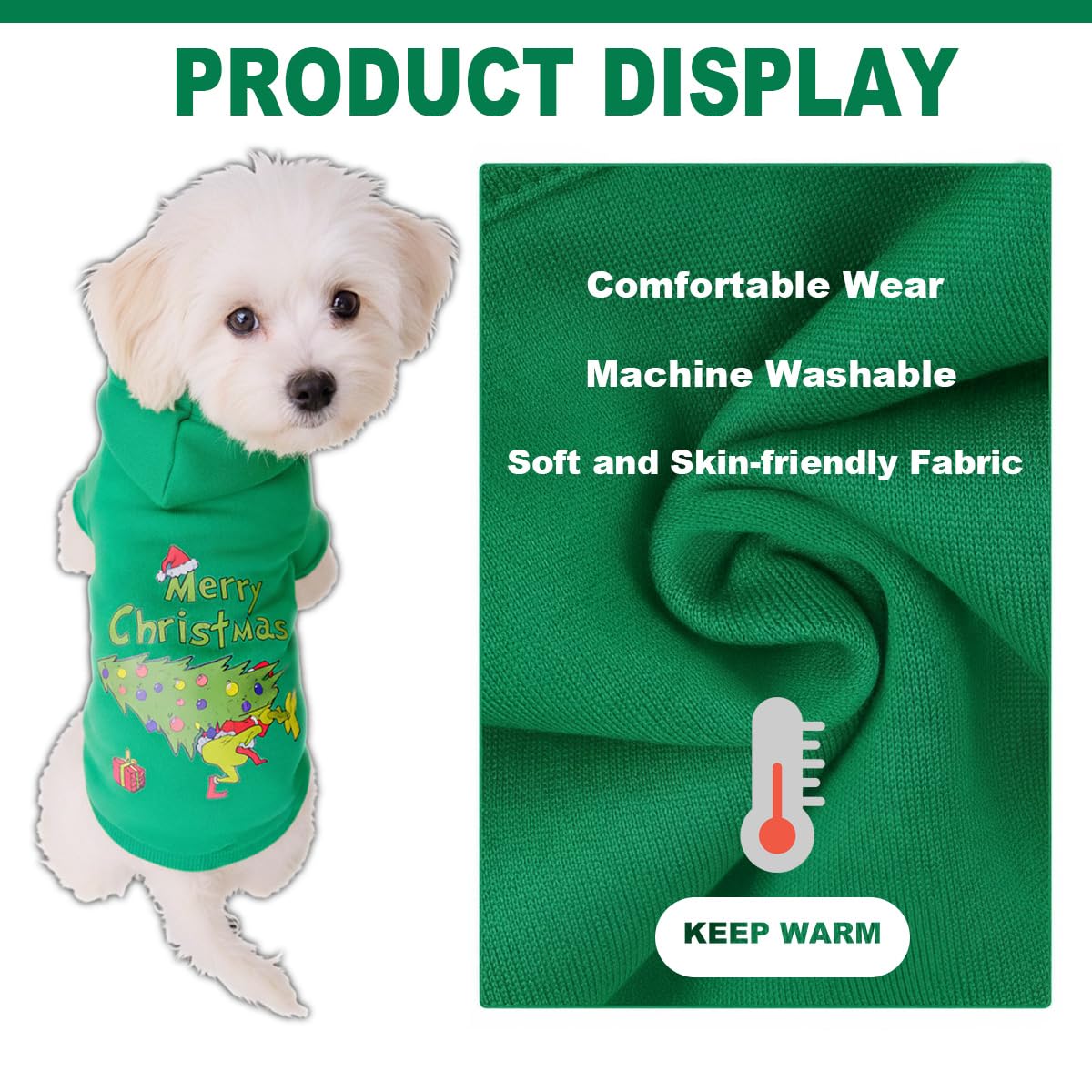 WEORGANIZE Christmas dog hoodie cropped hem enables quick potty breaks and free movement