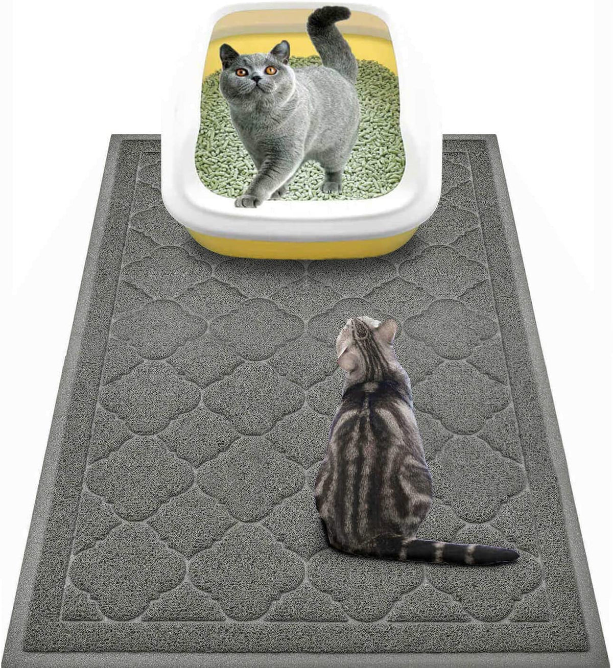 WePet alfombra para arenero de gato gris 35x23, atrapa arena y mantiene el suelo limpio.