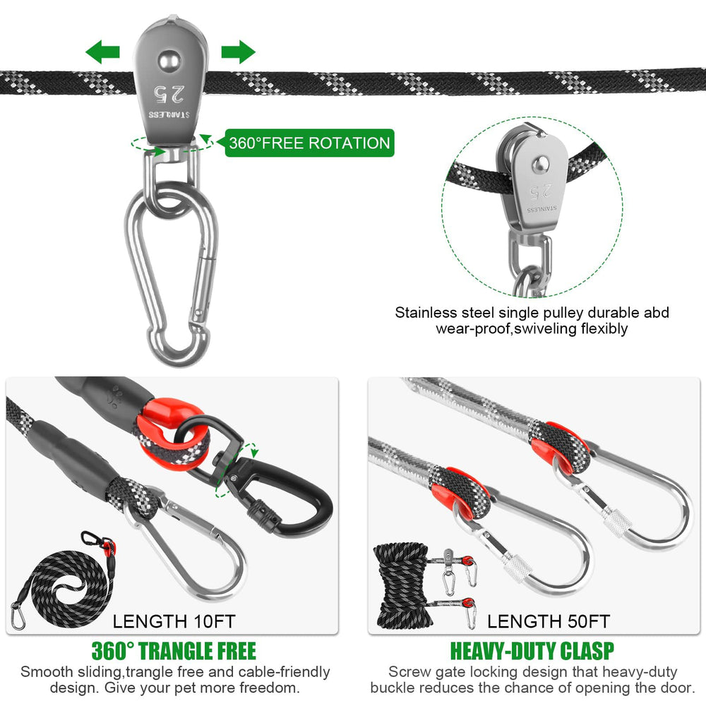 Weraher dog cable 10ft lead shows sturdy, tangle-free roaming control.