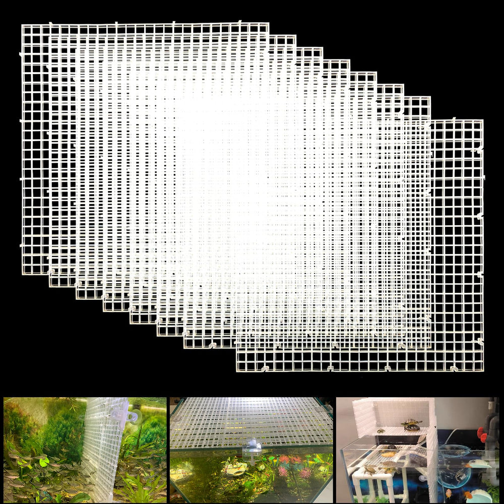 Weramics adjustable aquarium divider grid assembly showing modular 8-piece setup for custom tank layouts.