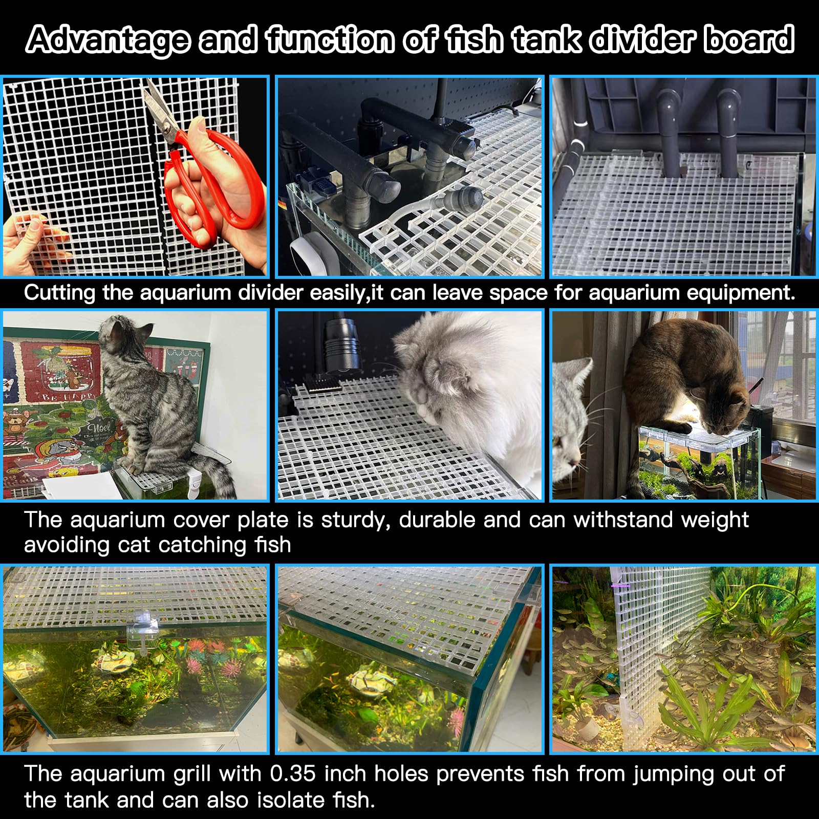 Weramics aquarium grid uses safe plastic that resists rust and corrosion.