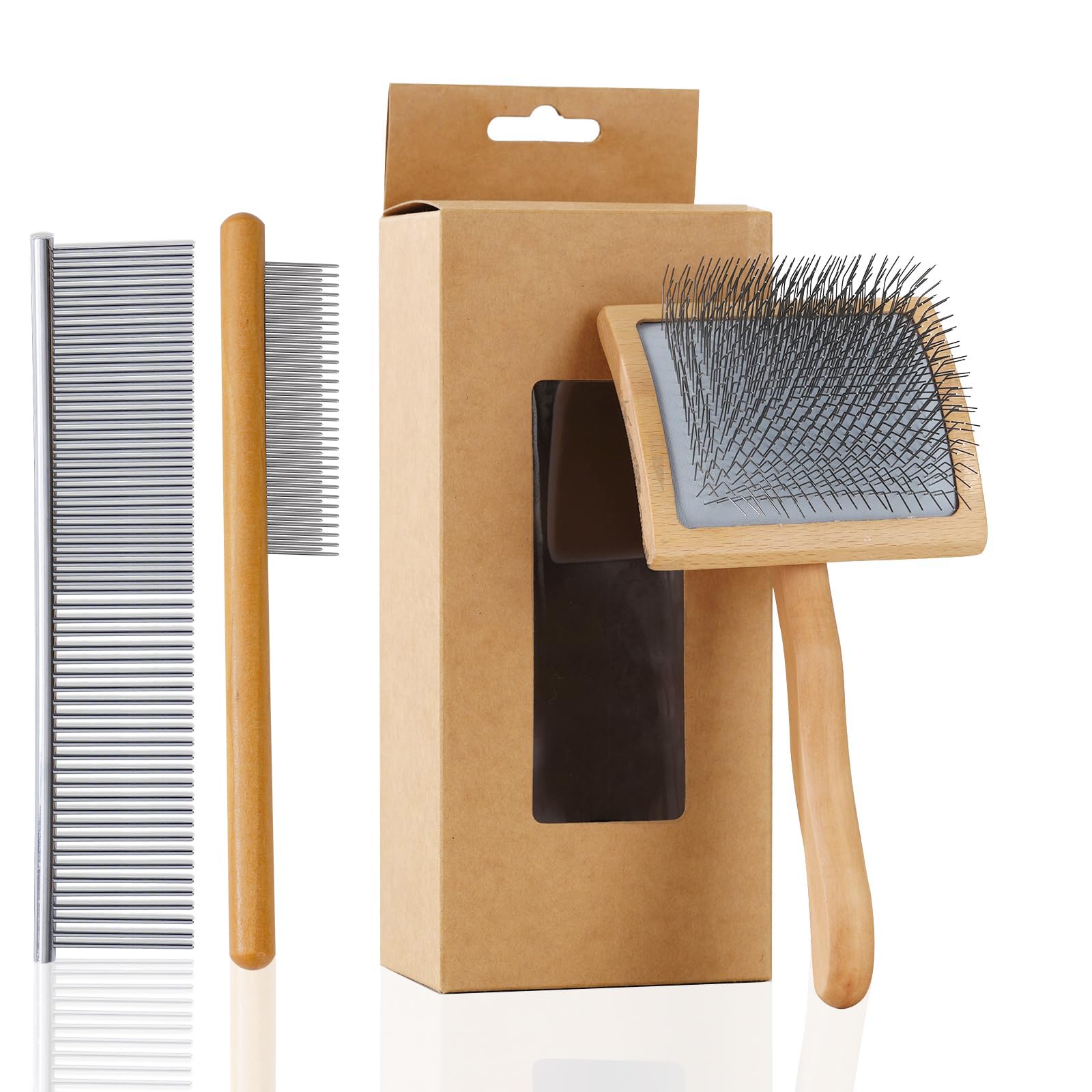 Werduoland ergonomic slicker brush with long pins closeup for gentle detangling on dogs