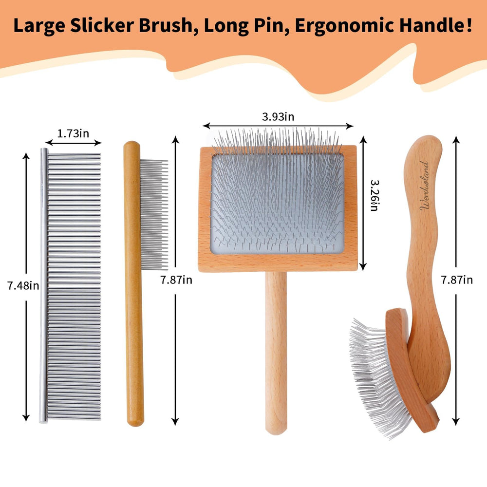 Werduoland long-pin slicker brush closeup showing skin-safe pins for comfort