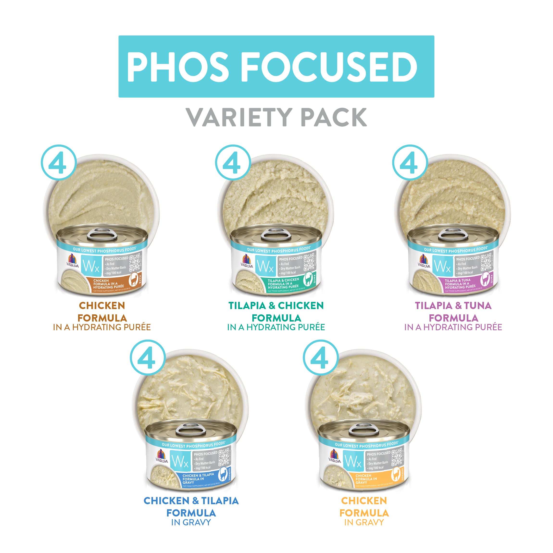 Open 3 oz Weruva Wx Phos Focused can showcasing single-serve portion.