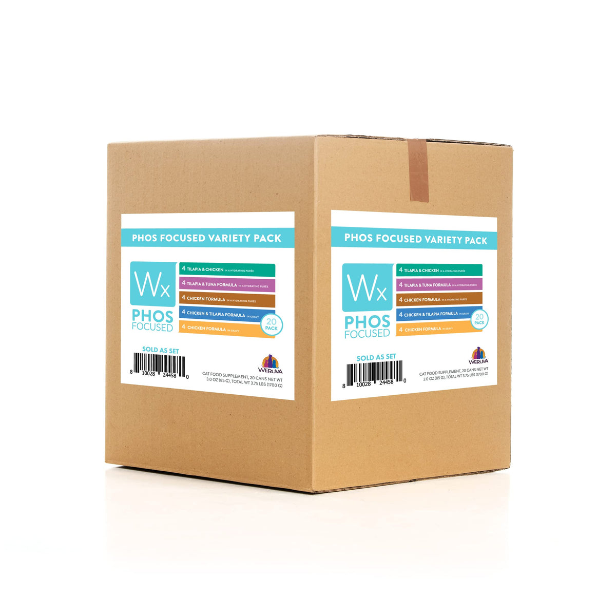 Weruva Wx Phos Focused variety pack with display cans for kidney-friendly nutrition.