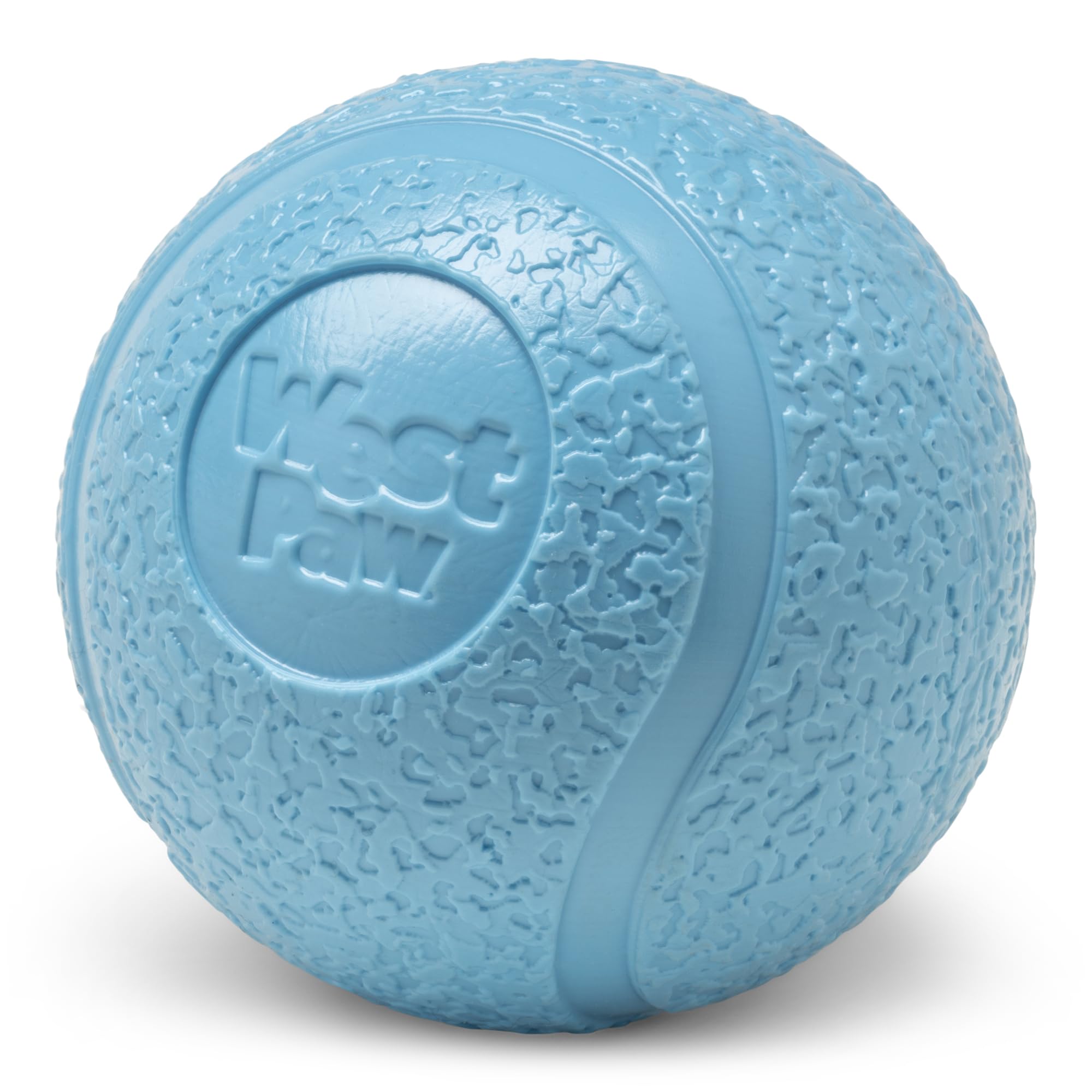 West Paw Boundr Ball floats for water play and easy retrieval.