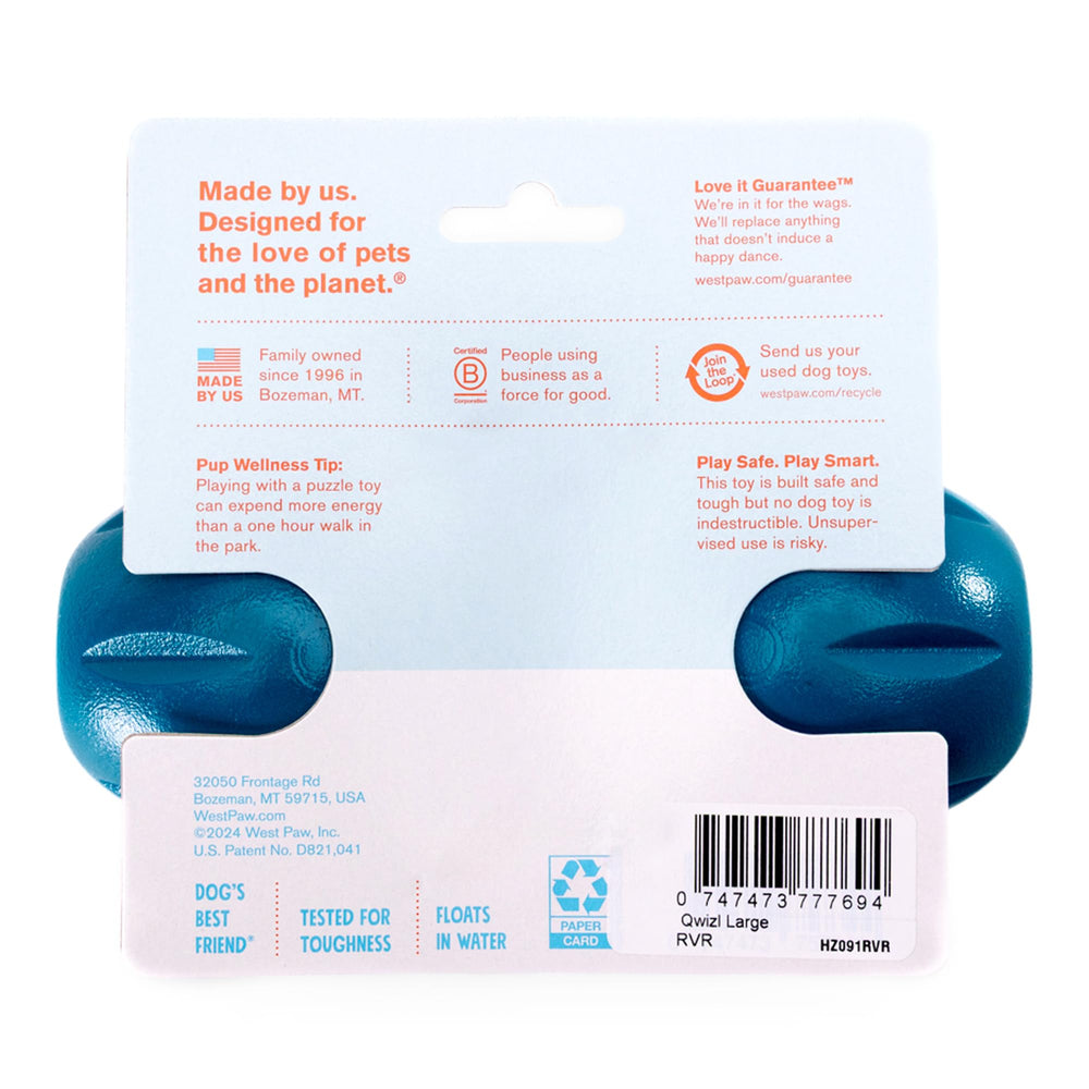 West Paw Qwizl treat-holding design makes treat-dispensing immersive for dogs.