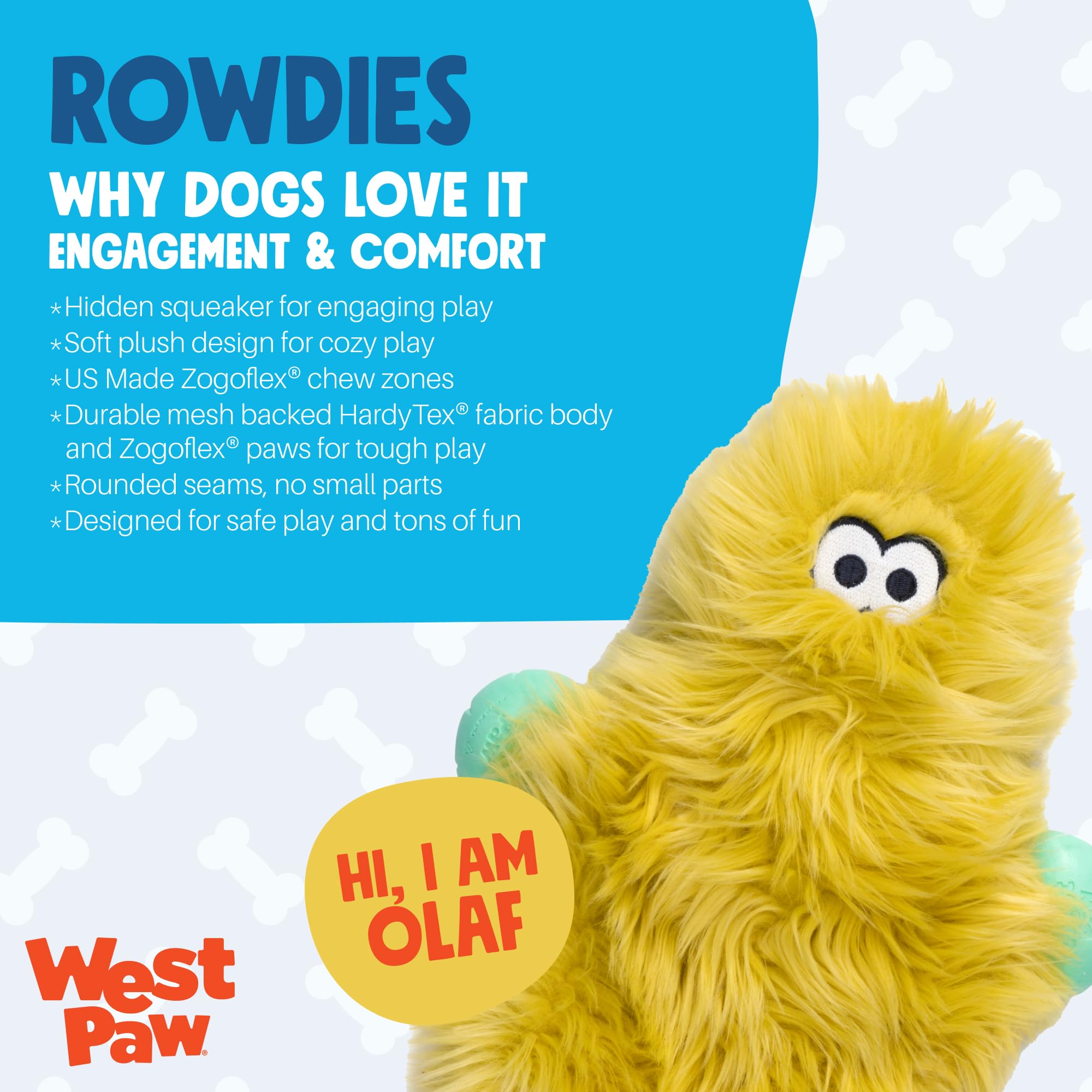 WEST PAW Rowdies Helga reinforced seams withstand chewing and tugging during indoor fetch