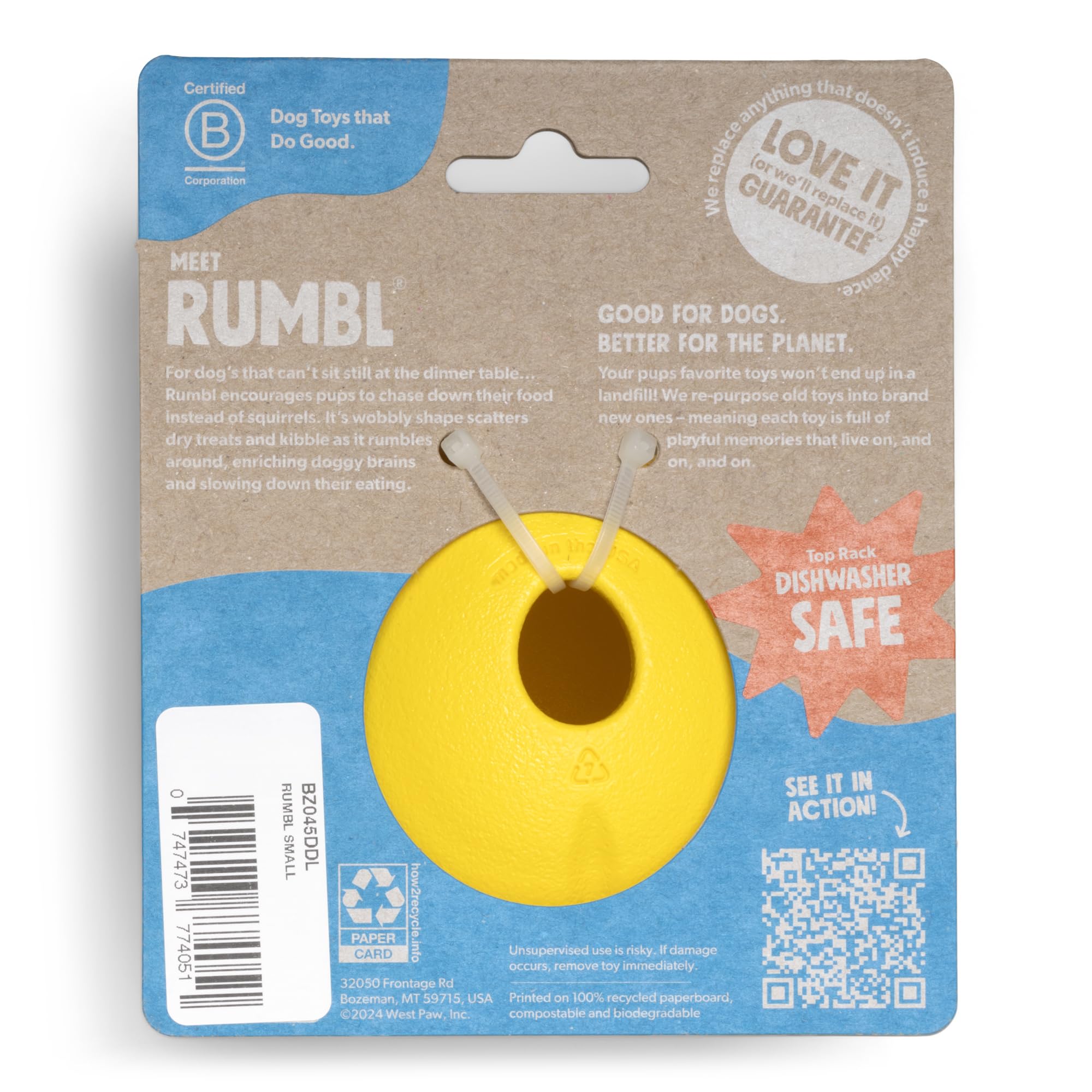 West Paw Rumbl small wobble action encourages engaging play.