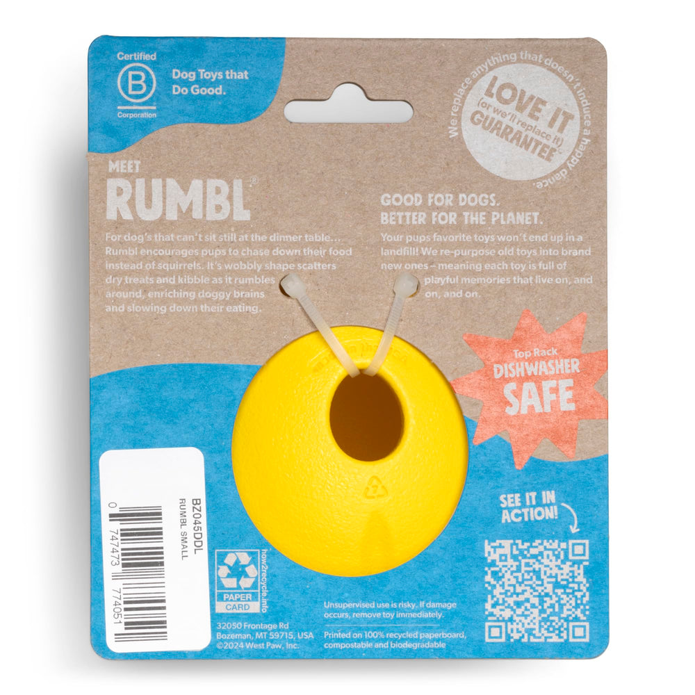 West Paw Rumbl small wobble action encourages engaging play.