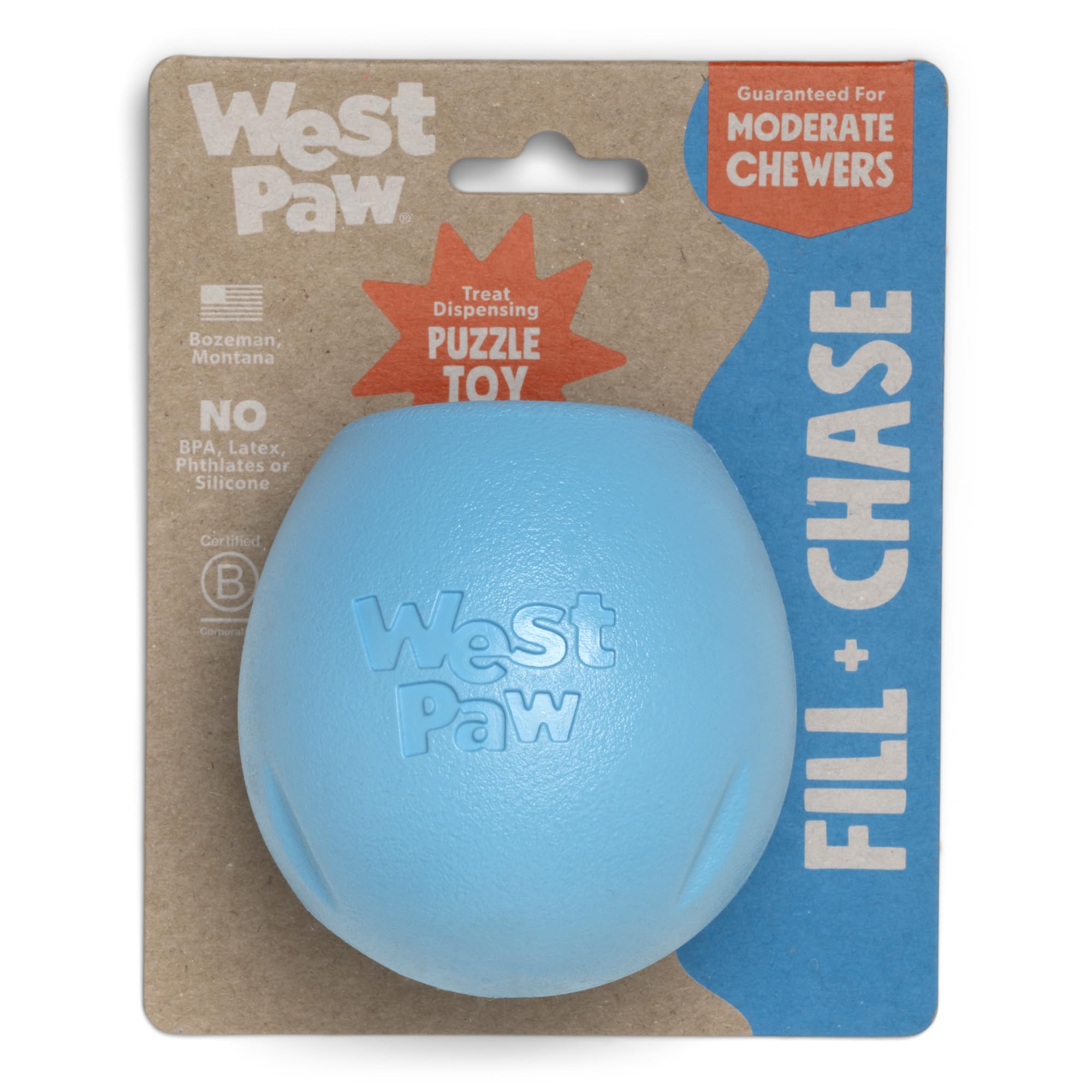 WEST PAW Rumbl Aqua Blue Small – easy-fill opening for kibble or treats