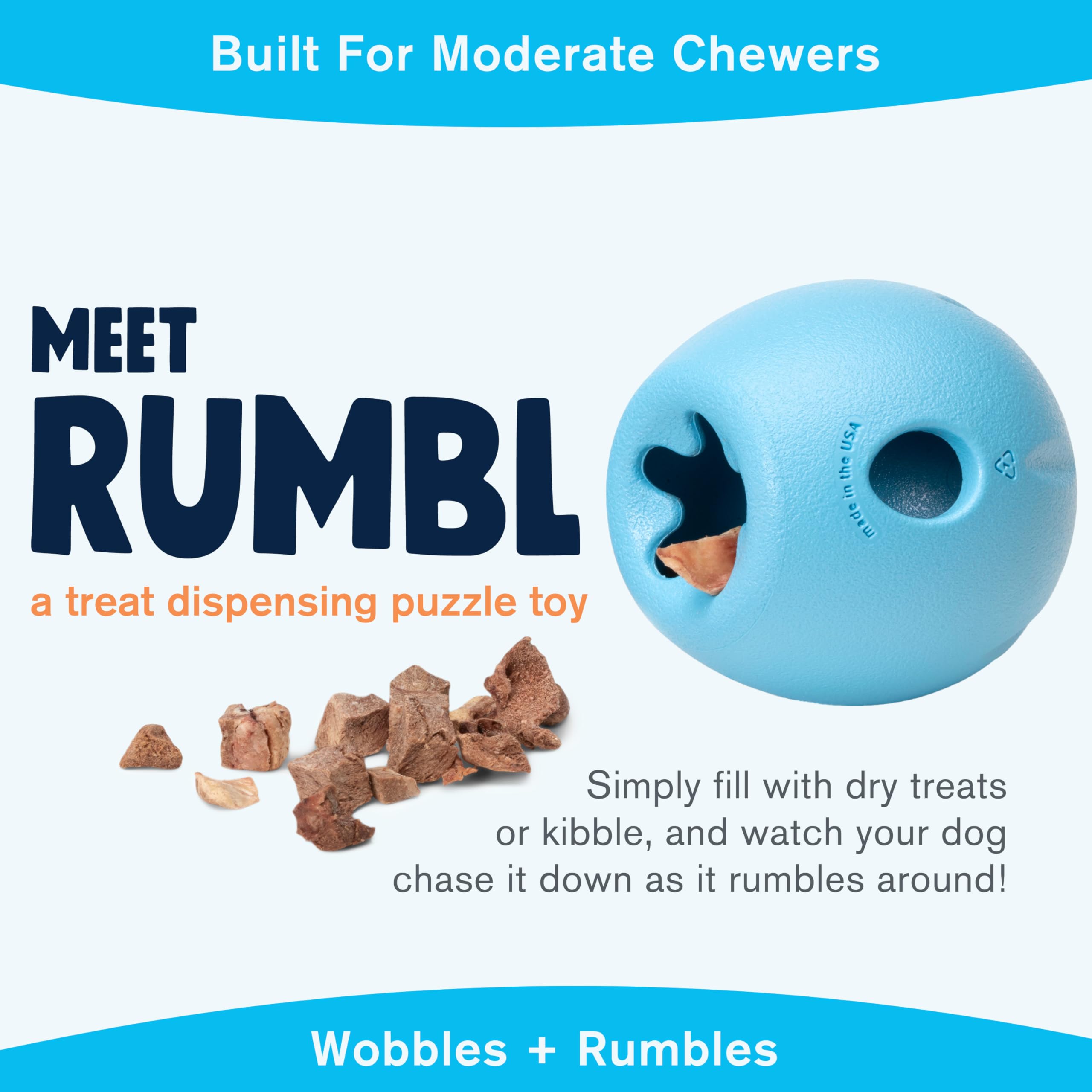 WEST PAW Rumbl Aqua Blue Small – treat-dispensing design for slow feeding