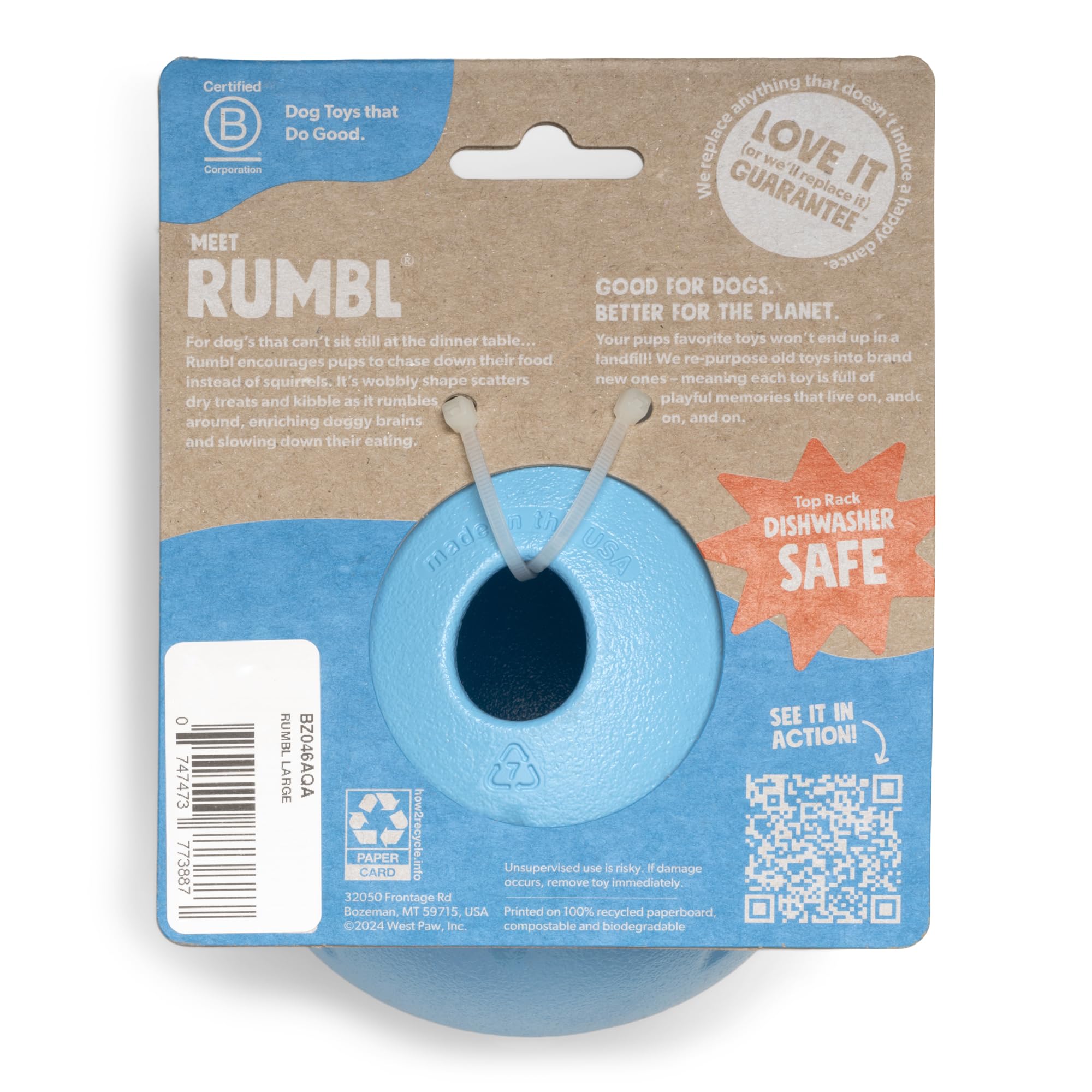 WEST PAW Rumbl Aqua Blue Small – wobble action for dog engagement