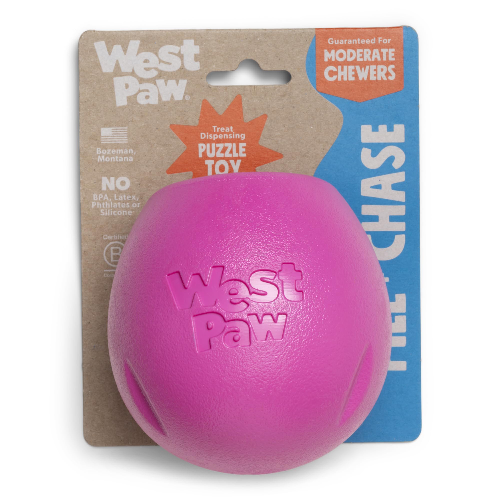 WEST PAW Rumbl toy loading opening for interactive treat-dispensing play.