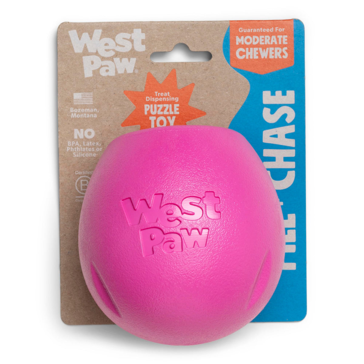 WEST PAW Rumbl toy loading opening for interactive treat-dispensing play.